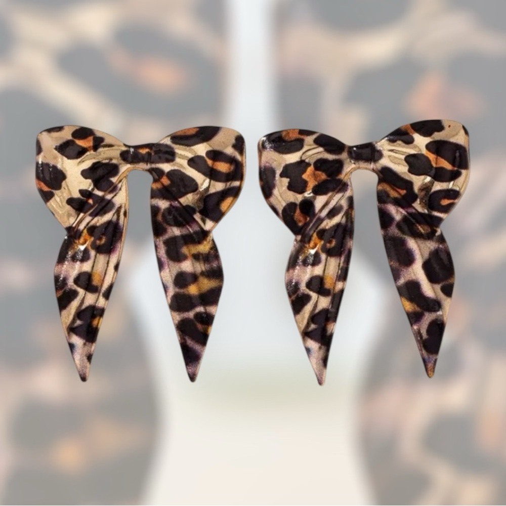 Leopard Print Bow Earrings